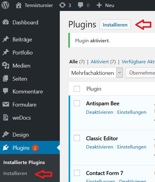 Wordpress Plugin Installation BT Tennisturnier